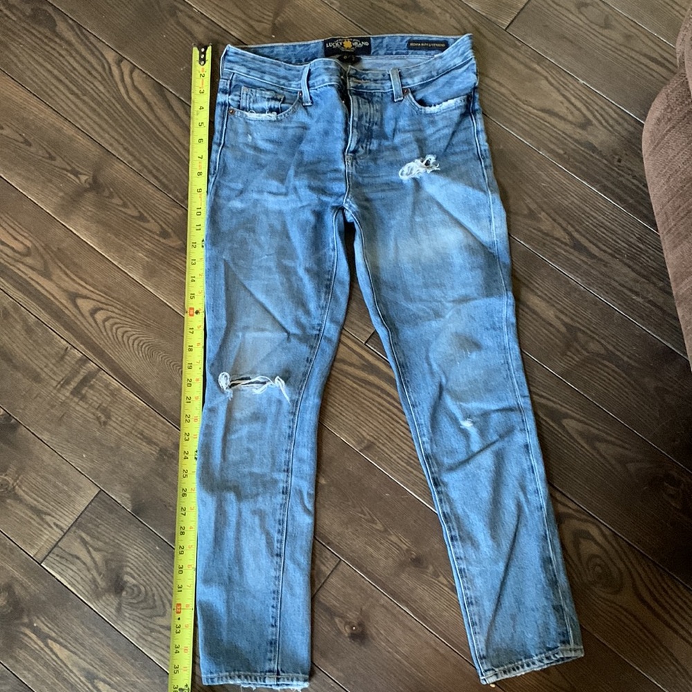 Lucky distressed, cropped, boyfriend style jean